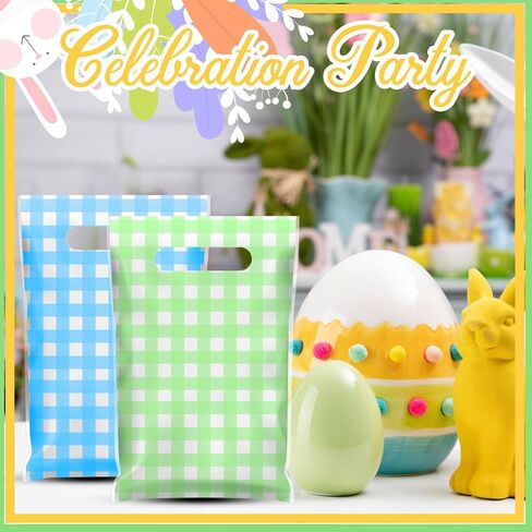 Kolldenn 48 Pcs Easter Gift Bags with Handles Pastel Gift Bags Bulk Plastic Party Favors Bag Plaid Goodie Treat Wrapping for Easter Spring Birthday Party Supplies Decorations, 9.8 x 6.3 Inch in Saudi Arabia