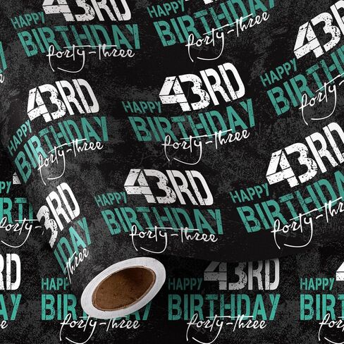 RUSPEPA Birthday Wrapping Paper for Man - Mini Roll - HAPPY 43rd BIRTHDAY Text Design for Men's or Father's Birthday Party Gift Wrap and Special Occasions - 17 inches x 16.4 feet - 43 Year Old in Saudi Arabia
