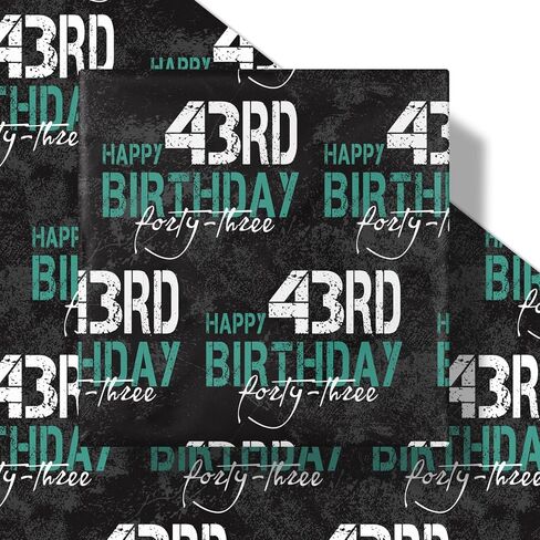 RUSPEPA Birthday Wrapping Paper for Man - Mini Roll - HAPPY 43rd BIRTHDAY Text Design for Men's or Father's Birthday Party Gift Wrap and Special Occasions - 17 inches x 16.4 feet - 43 Year Old in Saudi Arabia
