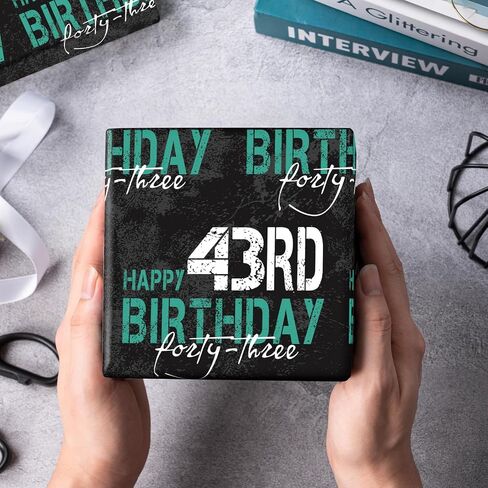 RUSPEPA Birthday Wrapping Paper for Man - Mini Roll - HAPPY 43rd BIRTHDAY Text Design for Men's or Father's Birthday Party Gift Wrap and Special Occasions - 17 inches x 16.4 feet - 43 Year Old in Saudi Arabia