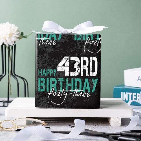 RUSPEPA Birthday Wrapping Paper for Man - Mini Roll - HAPPY 43rd BIRTHDAY Text Design for Men's or Father's Birthday Party Gift Wrap and Special Occasions - 17 inches x 16.4 feet - 43 Year Old in Saudi Arabia