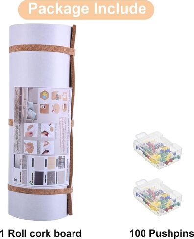 SUNGIFT Cork Board Roll 8 mm Thick - 50"x16" Cork Rolls Bulletin Boards Self-Adhesive Natural Cork Tiles with 100 Push Pins Mini Wall Frameless Corkboards for Wall in Saudi Arabia