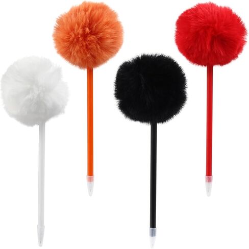 4 Pack Pom Pom Pens Colorful Fluffy Ballpoint Pens for School and Office Cute Pens for Girls and Women(Black, White, Red, Orange) in Kuwait