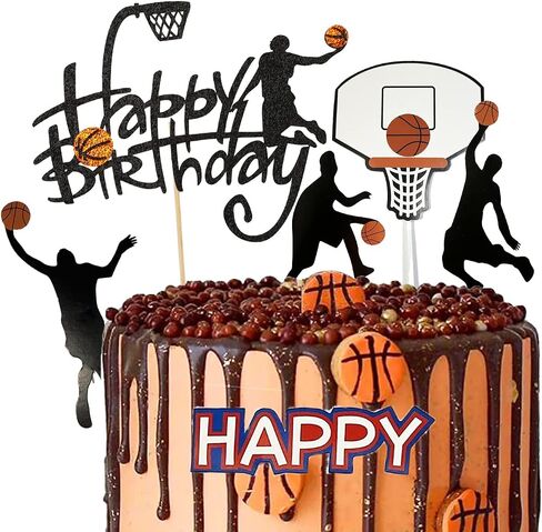 6 Pcs Basketball Cake Topper Set Happy Birthday Basketball Themed Cake Decoration for Boys Sport Them Birthday Party Sports Event Party Supplies in Saudi Arabia