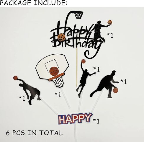 6 Pcs Basketball Cake Topper Set Happy Birthday Basketball Themed Cake Decoration for Boys Sport Them Birthday Party Sports Event Party Supplies in Saudi Arabia