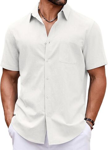 COOFANDY Button Down Shirt for Men Short Sleeve Casual Shirt Summer Beach Vacation Shirt with Pocket in Saudi Arabia