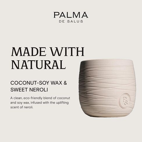 Hand Crafted Soy Candle | 100% Natural cocosoy Wax | Vegan, Sustainable, Paraffin-Free & Palm-Oil-Free | Ceramic Vessel Handmade in Dubai | 9.3 Oz | 50-Hour Burn (Sweet Neroli) in Saudi Arabia
