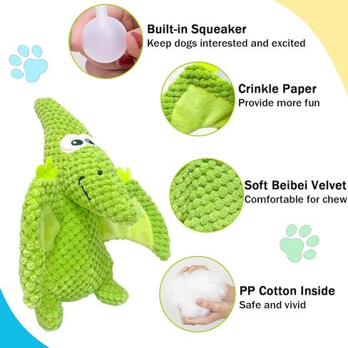 LWBMG Squeaky Dog Toys Plush Dog Toy with Crinkle Paper Dinosaur Dog Toy Stuffed Animals Chew Toy Plush Squeaky Dog Birthday Toys for Small Medium Large Dogs Green in Saudi Arabia