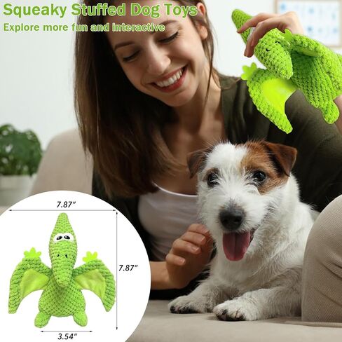 LWBMG Squeaky Dog Toys Plush Dog Toy with Crinkle Paper Dinosaur Dog Toy Stuffed Animals Chew Toy Plush Squeaky Dog Birthday Toys for Small Medium Large Dogs Green in Saudi Arabia