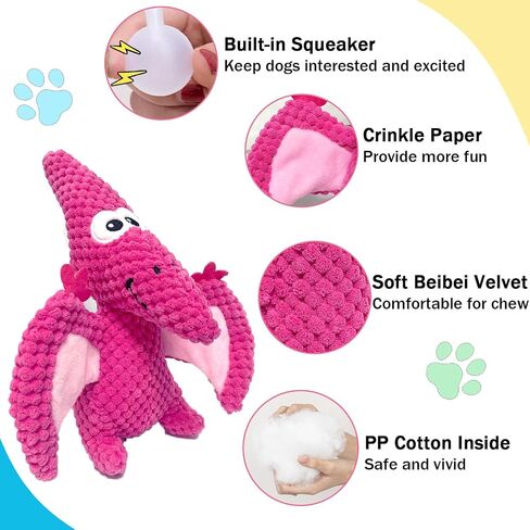 LWBMG Squeaky Dog Toys Plush Dog Toy with Crinkle Paper Dinosaur Dog Toy Stuffed Animals Chew Toy Plush Squeaky Dog Birthday Toys for Small Medium Large Dogs Green in Saudi Arabia