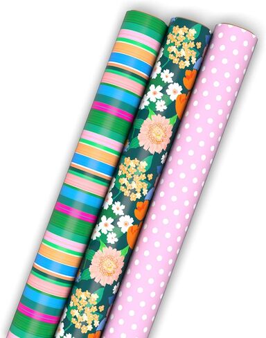 Hallmark Birthday Wrapping Paper Mini Rolls, 3-Pack (Rainbow Block Letters, Stripes, Exclamation Points) for Birthdays, Graduations, Celebrations, Any Occasion - 45 Sq. Ft. Total in Saudi Arabia