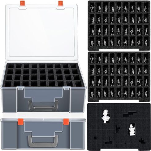 2 Pcs Miniature Storage Figure Case 144 Slot Sturdy Figurine Miniature Carrying Case with 3 Foam Layer (2 Pre Cut Trays 1 Pick Pluck Tray) Compatible with Wargame(Clear, Black) in Kuwait
