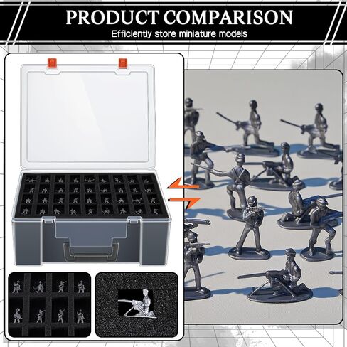 2 Pcs Miniature Storage Figure Case 144 Slot Sturdy Figurine Miniature Carrying Case with 3 Foam Layer (2 Pre Cut Trays 1 Pick Pluck Tray) Compatible with Wargame(Clear, Black) in Kuwait