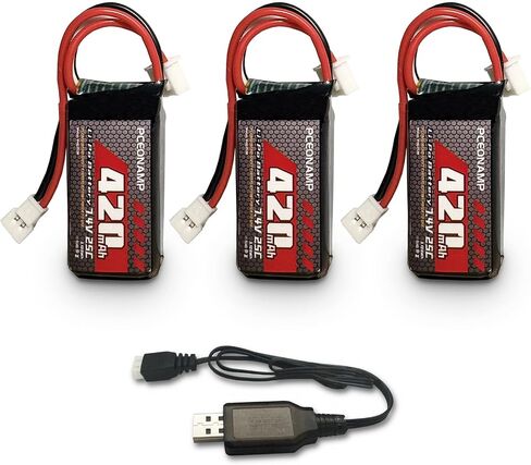 2S Lipo Battery 420mAh 7.4V for FCX24 25C with Molex Plug Rechargeable High Capacity RC 7.4V Lipo Battery Fit for 1/24 Scale RC Cars Trucks with 1 USB Charger （3packs） in Saudi Arabia