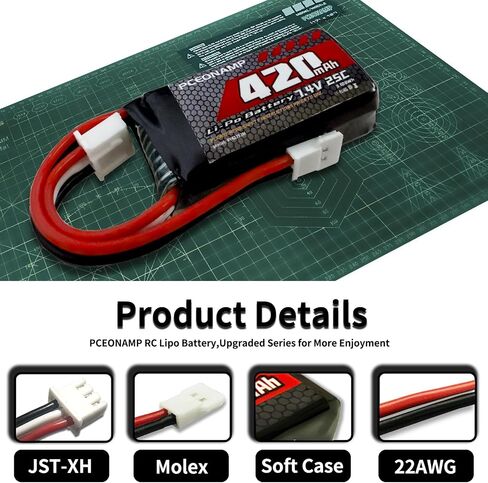 2S Lipo Battery 420mAh 7.4V for FCX24 25C with Molex Plug Rechargeable High Capacity RC 7.4V Lipo Battery Fit for 1/24 Scale RC Cars Trucks with 1 USB Charger （3packs） in Saudi Arabia