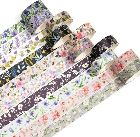 10 Rolls Blooming Flowers Washi Tape Set Floral Arts Adhesive Tapes Colorful Garden Decorative Masking Tape Sets for Craft, Kids, Scrapbook, DIY, Gift Wrapping (2-Romance) in Saudi Arabia