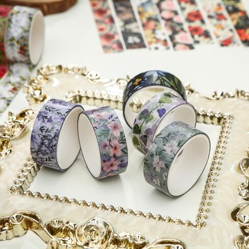 10 Rolls Blooming Flowers Washi Tape Set Floral Arts Adhesive Tapes Colorful Garden Decorative Masking Tape Sets for Craft, Kids, Scrapbook, DIY, Gift Wrapping (2-Romance) in Saudi Arabia
