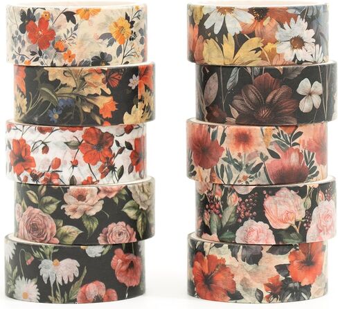 10 Rolls Blooming Flowers Washi Tape Set Floral Arts Adhesive Tapes Colorful Garden Decorative Masking Tape Sets for Craft, Kids, Scrapbook, DIY, Gift Wrapping (2-Romance) in Saudi Arabia