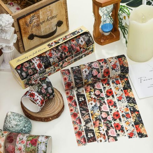 10 Rolls Blooming Flowers Washi Tape Set Floral Arts Adhesive Tapes Colorful Garden Decorative Masking Tape Sets for Craft, Kids, Scrapbook, DIY, Gift Wrapping (2-Romance) in Saudi Arabia