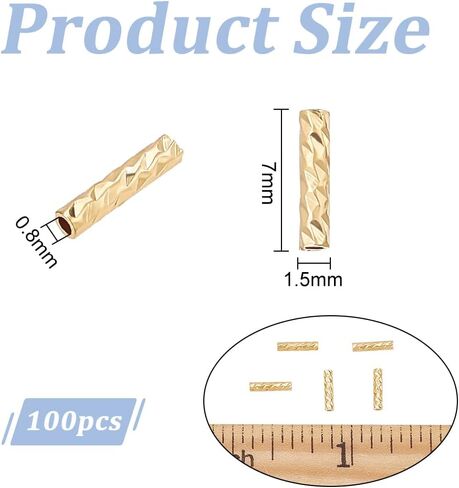 BENECREAT 100Pcs Real 18K Gold Plated Tube Beads, Carved Noodle Tube Beads Straight Spacer Beads 7x1.5mm for DIY Craft Bracelet Necklace Jewelry Making in Saudi Arabia