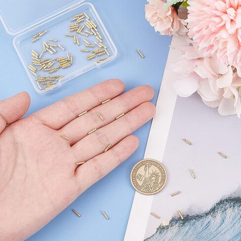 BENECREAT 100Pcs Real 18K Gold Plated Tube Beads, Carved Noodle Tube Beads Straight Spacer Beads 7x1.5mm for DIY Craft Bracelet Necklace Jewelry Making in Saudi Arabia