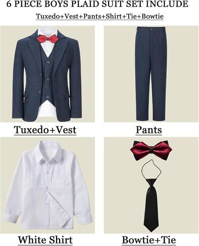 Boy's Suit Kids Plaid Suits for Boy Wedding Outfits Boys Plaid Blazer Vest Pants Ties Formal Suit Set in Saudi Arabia