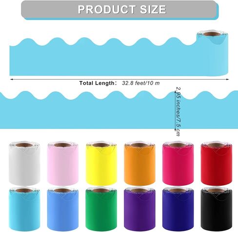 Elcoho 12 Rolls 393.6 FET Bulletin Bulletin Board Borders Borders Multicolor Classroom Forders for Bulletin Board Trim Bulletin Board Binders Borders for School ، Decordroom Decor (Multicolor) in Kuwait