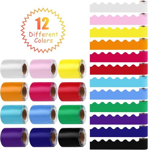 Elcoho 12 Rolls 393.6 FET Bulletin Bulletin Board Borders Borders Multicolor Classroom Forders for Bulletin Board Trim Bulletin Board Binders Borders for School ، Decordroom Decor (Multicolor) in Kuwait