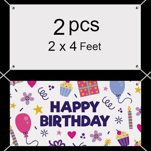 2 Pcs Sublimation Banner blank banners to decorate vinyl，2x4 Ft Polyester Oxford Cloth Blank Banner Signs with Hanging Ropes DIY Banner Sign for Business Office Supply for School Wedding Birthday in Kuwait
