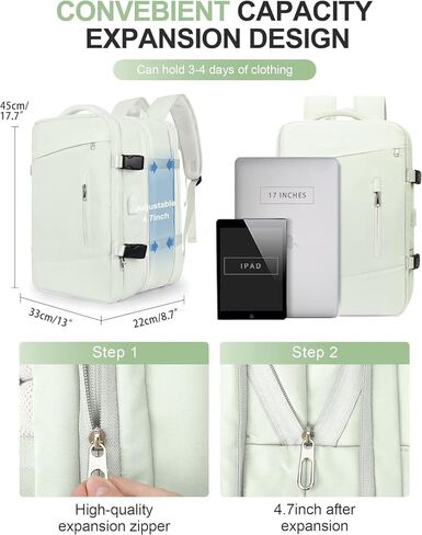 Unisex backpack 17-inch Laptop Backpack for Work and Travel, Large Capacity, USB Charger Port, Anti-Theft Design (Mint Green) in Saudi Arabia