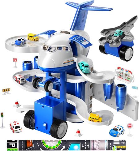 Temi Kids Airplane Boy Toys for 3 4 4 Onder Boys-مسارات سباق السيارات للأطفال الذين تتراوح أعمارهم بين 3 و 5 سنوات مع 8 ألعاب صغيرة للسيارات ، لعبة تعليمية صغيرة ، هدايا أعياد الميلاد للأولاد 3-5 ، هدايا عيد ميلاد للفتيان 3-5 in Kuwait