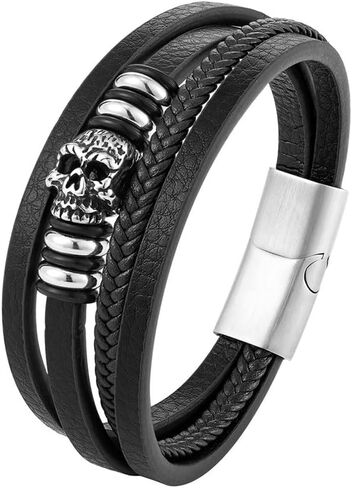 Skull Skeleton Bracelet Leather Bracelet for Men Bracelet for Men Bracelets Stainless Steel in Saudi Arabia