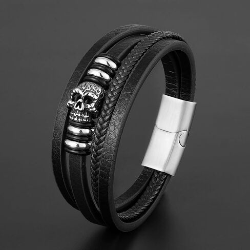 Skull Skeleton Bracelet Leather Bracelet for Men Bracelet for Men Bracelets Stainless Steel in Saudi Arabia
