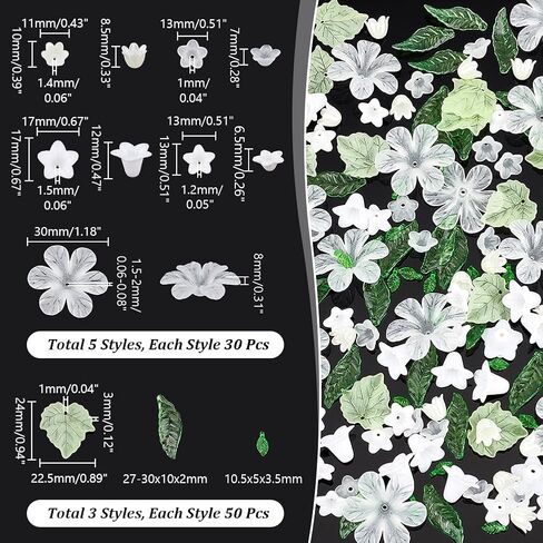 NBEADS 300 Pcs Acrylic Assorted Beads Kit, 1-2mm Hole Acrylic Flower and Leaf Beads DIY Jewelry Beads Caps ABS Plastic Pearl Beads for Bracelet Necklace Jewelry Making, Green in Kuwait
