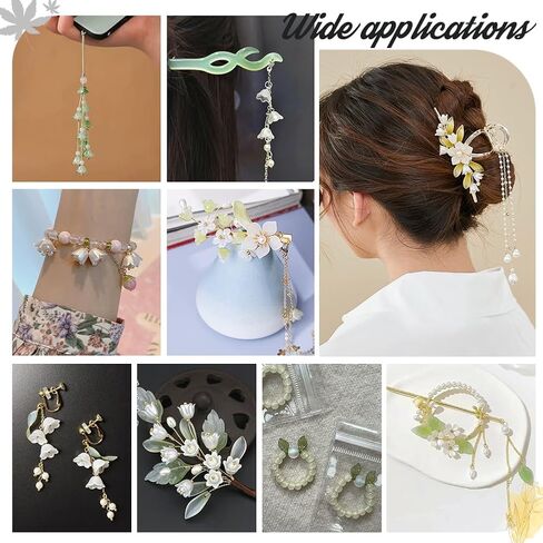 NBEADS 300 Pcs Acrylic Assorted Beads Kit, 1-2mm Hole Acrylic Flower and Leaf Beads DIY Jewelry Beads Caps ABS Plastic Pearl Beads for Bracelet Necklace Jewelry Making, Green in Kuwait