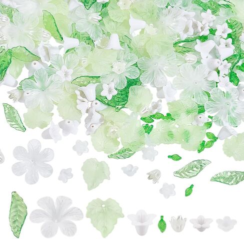 NBEADS 300 Pcs Acrylic Assorted Beads Kit, 1-2mm Hole Acrylic Flower and Leaf Beads DIY Jewelry Beads Caps ABS Plastic Pearl Beads for Bracelet Necklace Jewelry Making, Green in Kuwait