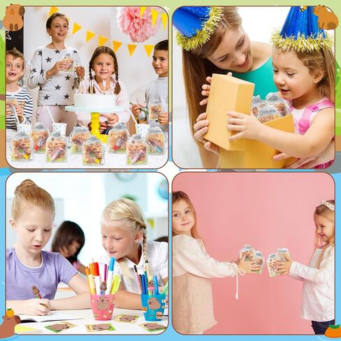 CY2SIDE Capybara Stationery Party Gift - 12 Pack Fun Animal Prizes Set Include 4-in-1 Ballpoint Pens Sticky Note Sticker and Organza Birthday Party Favors Goodie Bag Fillers Stuffer for School Rewards in Saudi Arabia