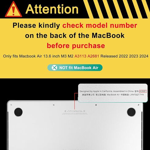 Mektron Ultra Thin Thin Armor Case متوافقة مع MacBook Air 13.6 بوصة 2024-2022 M3 M2 A3113 A2681 ، [نفس أجهزة MacBook العارية] in Kuwait