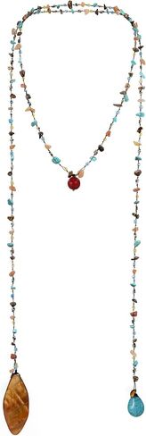 AeraVida Long Lariat Wrap Multi-Wear Pink Glass & Purple Mix Stones Beaded Necklace | Long Beaded Wrap Necklace for Women | Purple and Pink Bead Necklaces | Cotton Wrap Rope Necklace in Saudi Arabia