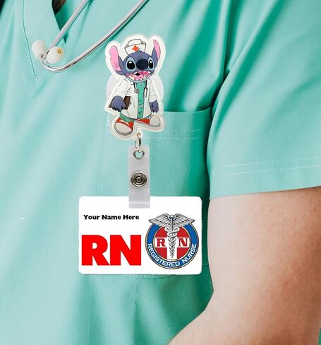 Nurse Blue Cartoon Alien Badge Reel - Retractable ID Holder for Nurses Hospitals Doctors and Office Staff in Kuwait