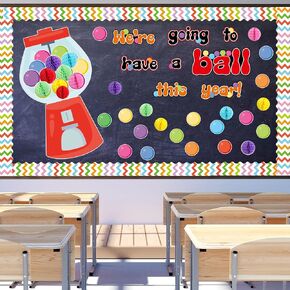 Fuutreo 99 Pcs Back to School Gumball Machine Bulletin Board Decoration Set Bubble Gum Cutouts with Colorful Honeycomb Classroom Decoration Gumball Machine Paper Accent for School Chalkboard Wall