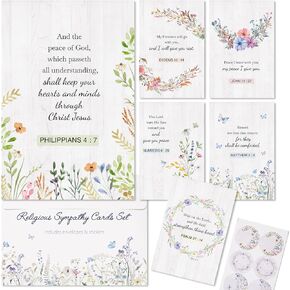 Religious Sympathy Cards with Message Inside, 4×6 in Assortment Watercolor Floral Butterflies Condolence Cards with Envelopes & Stickers, 24 Pack Boxed Sympathy Cards to Support Friends and Family