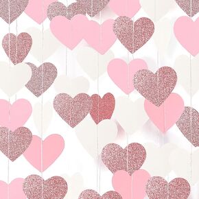 Foimas 52.4ft Heart Garland Streamer Pink Hanging Paper Lanner for Valentine Bridal Shower حفل زفاف