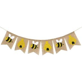AnyDesign Bumble Bee Banner with String Happy World Bee Day Burlap Banner Bee Honeycomb Pre-Assembled Rustic Bunting Garland Hanging Decor for Summer Party Home Baby Shower Birthday Supplies