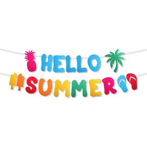 Hello Summer Banner, Glitter Summer Banner Pre-Assembled Colorful Summer Party Decorations Pineapple Coconut Summer Party Home Decoration for Home Office Garden Decoration