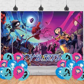 Coralines Birthday Decorations,Horror Movie Happy Birthday Banner Backdrop for The Secret Door Birthday Party Supplies (5x3ft)