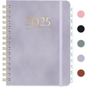 2025 Planner, Weekly and Monthly Planner from January 2025 - December 2025, Notebook Calendar Planner Agenda Planner with Tabs, Inner Pocket, Spiral Binding, Monthly Tab - A5 (6.3" x 8.5") Purple