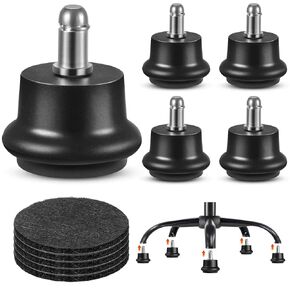 Bell Glides Replacement Office Chair Swivel Caster Wheels to Fixed Stationary Castors,with Separate Self Adhesive Felt Pads for Carpet,Desk Chair Feet Wheel Stopper, Black 10 Pcs (5)