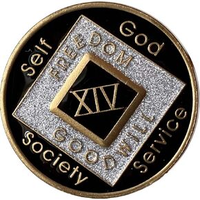 14 Year Black and Silver NA Medallion Official Narcotics Anonymous Chip