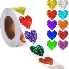 500pcs Foil Heart Stickers, 1 inch Heart Stickers Labels Small Heart Stickers Roll Self Adhesive Glitter Heart Stickers for Envelope Teachers Classrooms Kids Reward Supplies